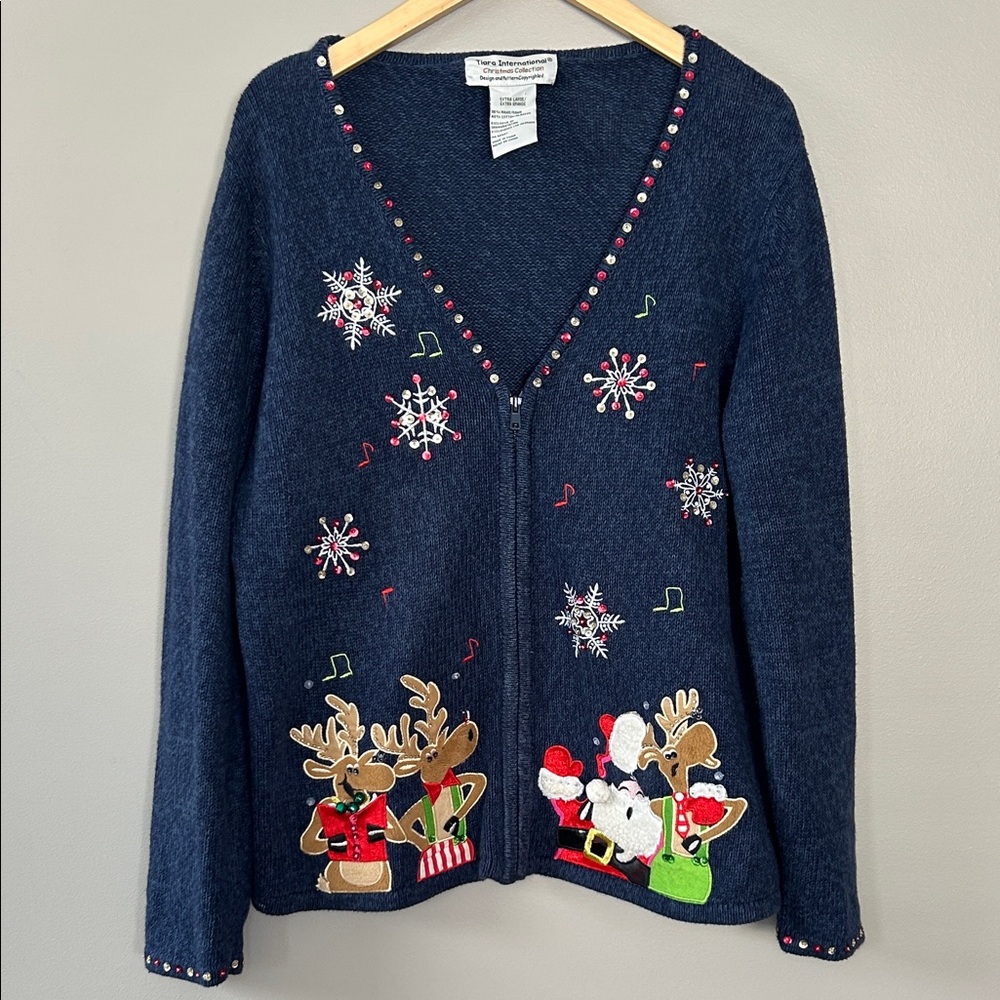 Vintage‎ Tiara International Christmas Collection Holiday Reindeer Cardigan XL